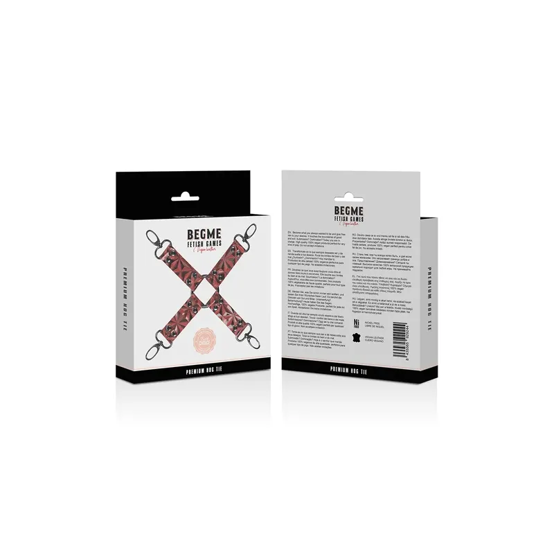 Cravate de bondage en cuir vegan rouge BEGME RED EDITION avec anneaux métalliques
