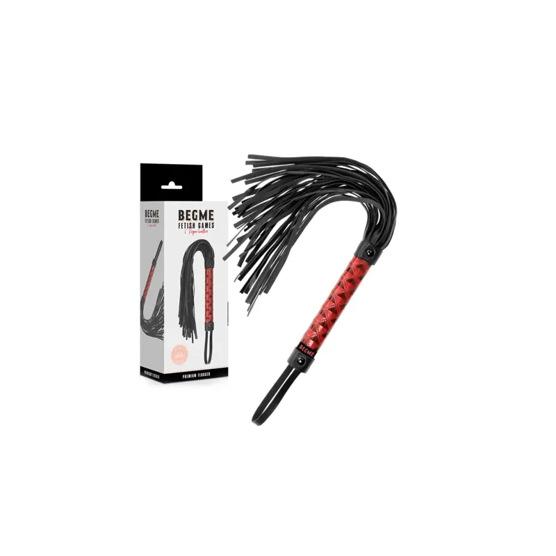 Roter veganer Leder Flogger BEGME RED EDITION - BDSM-Peitsche mit weichen Riemen für Dominanzspiele