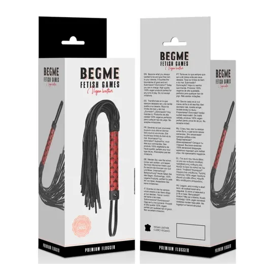 Flogger in pelle vegana rossa BEGME RED EDITION - frustino BDSM con cinghie morbide per giochi di dominazione