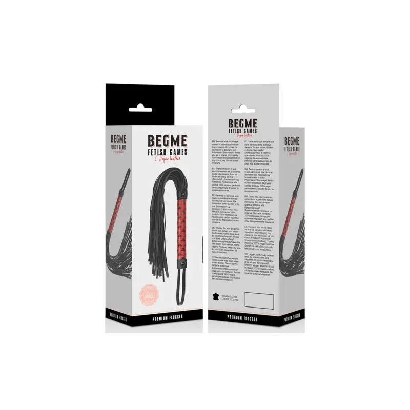 Flogger en cuir végan rouge BEGME RED EDITION - fouet BDSM à lanières souples pour jeux de domination