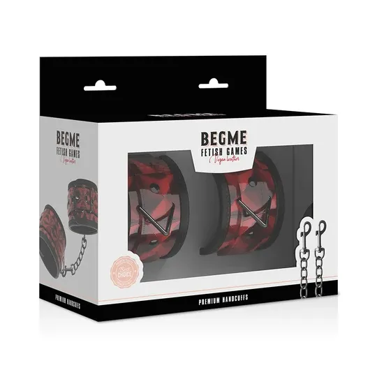 Esposas BEGME rojas en cuero vegano con forro de neopreno, accesorio bondage premium