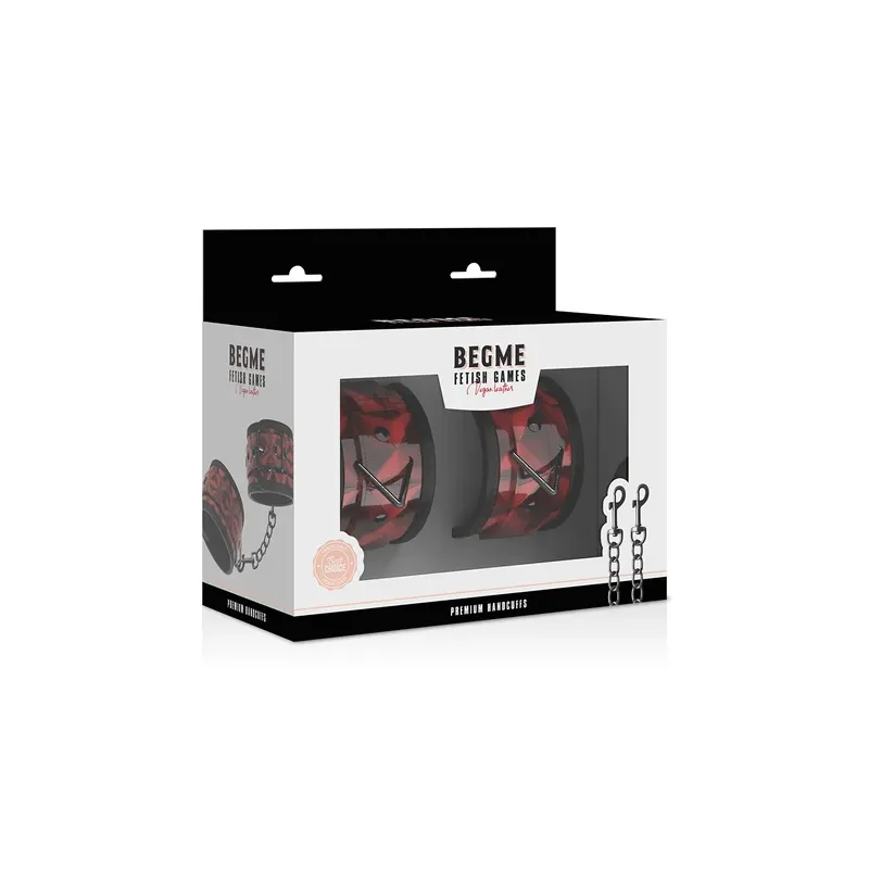Esposas BEGME rojas en cuero vegano con forro de neopreno, accesorio bondage premium