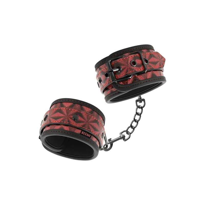 Menottes BEGME rouges en cuir vegan avec doublure néoprène, accessoire bondage premium