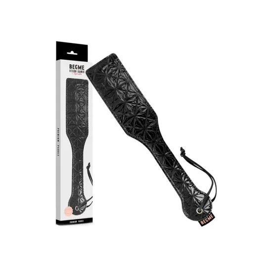 Black vegan leather paddle BEGME Black Edition, BDSM toy with ergonomic handle