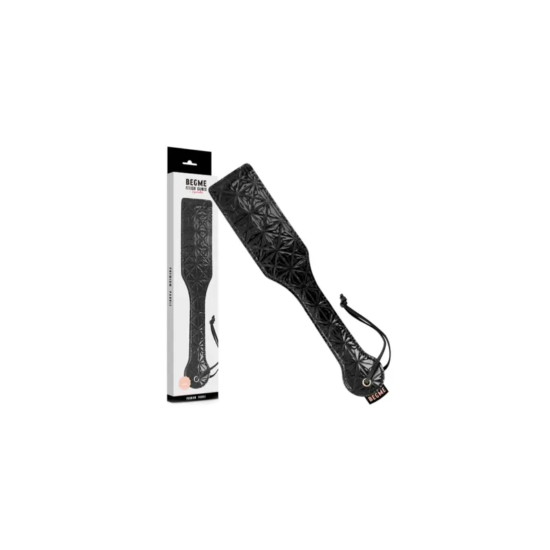 Paddle in pelle vegana nera BEGME Black Edition, accessorio BDSM con impugnatura ergonomica