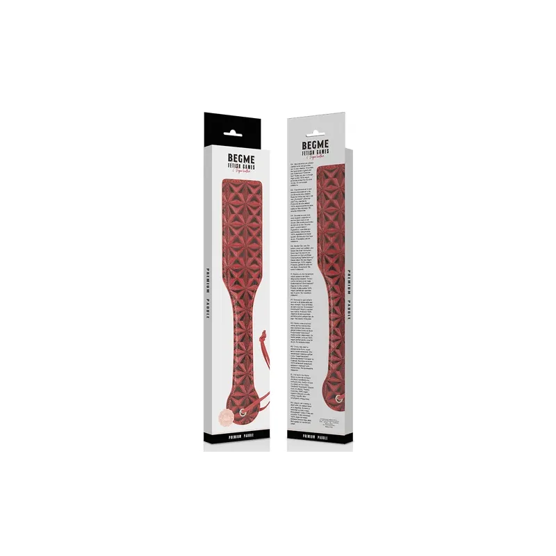 Paddle BDSM en cuir végétalien rouge, marque BEGME RED EDITION, pour jeux de domination et soumission.