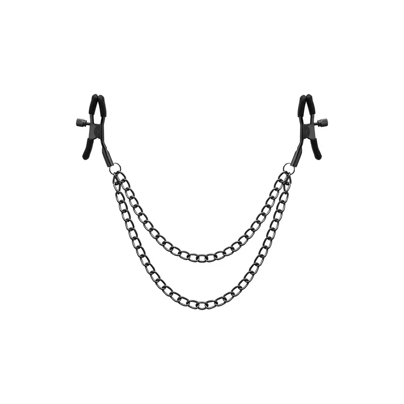 Pinze per capezzoli rosse con catena, marca Begme Red Edition, accessorio BDSM in acciaio inossidabile senza nichel.