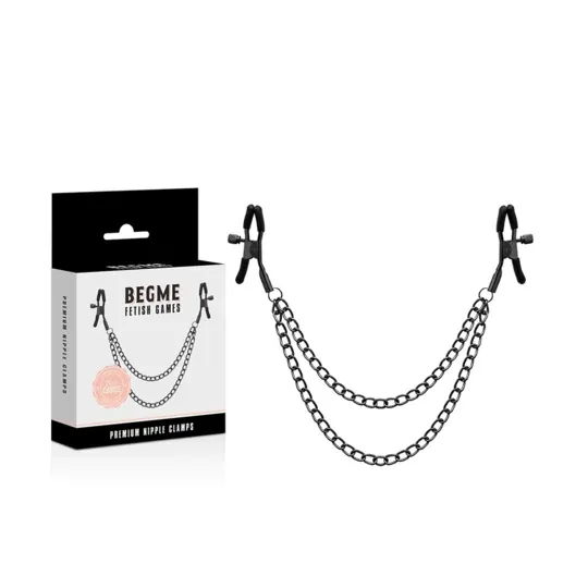 Red nipple clamps with chain, Begme Red Edition brand, BDSM accessory stainless steel nickel-free.