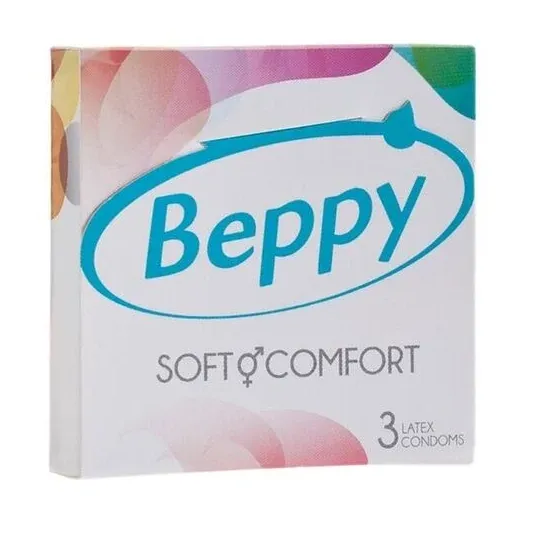 Pack of 3 Beppy condoms soft and comfortable, blue white packaging