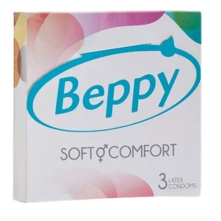 Lot de 3 préservatifs Beppy doux et confort, emballage bleu et blanc