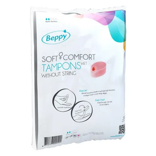 Tampones Beppy Soft Comfort húmedos, caja de 30 unidades, protección cómoda sin hilo.