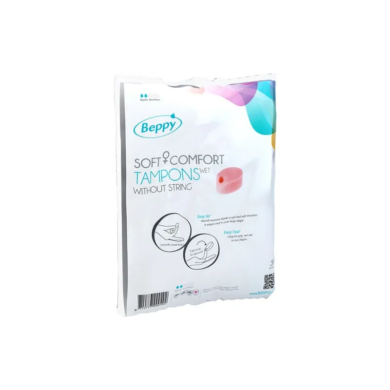Tampones Beppy Soft Comfort húmedos, caja de 30 unidades, protección cómoda sin hilo.
