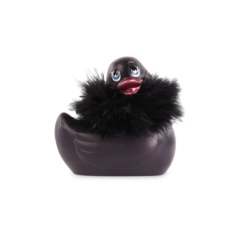 Waterproof duck vibrator black Big Tease Toys I Rub My Duckie 2.0 with feather boa and Swarovski crystal