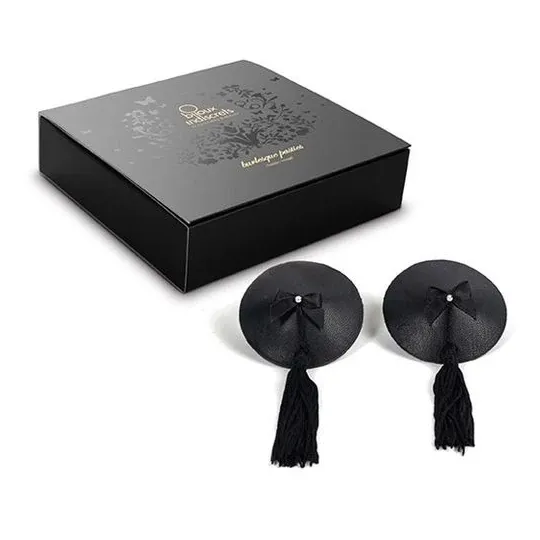 Pasties negros con pompón reutilizables Bijoux Burlesque Pasties, accesorio burlesque autoadhesivo para baile sensual.