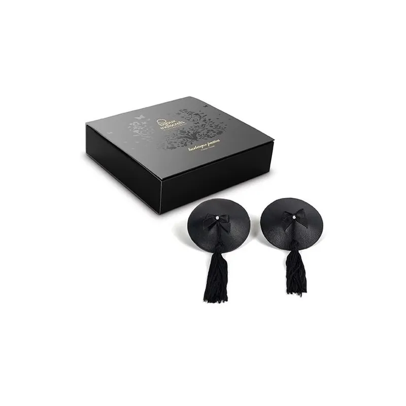 Cache-tétons à pompons noirs réutilisables Bijoux Burlesque Pasties, accessoire burlesque autocollant pour danse sensuelle.