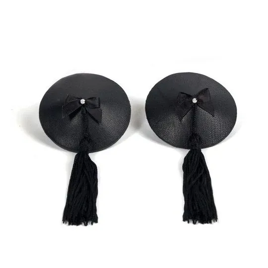 Cache-tétons à pompons noirs réutilisables Bijoux Burlesque Pasties, accessoire burlesque autocollant pour danse sensuelle.