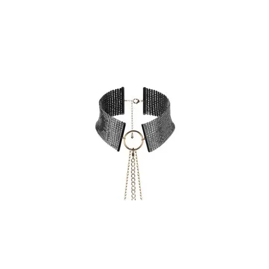 Collier métallisé noir réglable Désir Métallique, accessoire bondage en maille avec ceinture chaîne