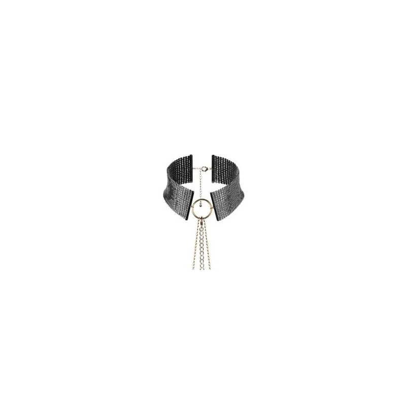 Collar ajustable negro metalizado Désir Métallique, accesorio bondage de malla metálica con cadena de cintura