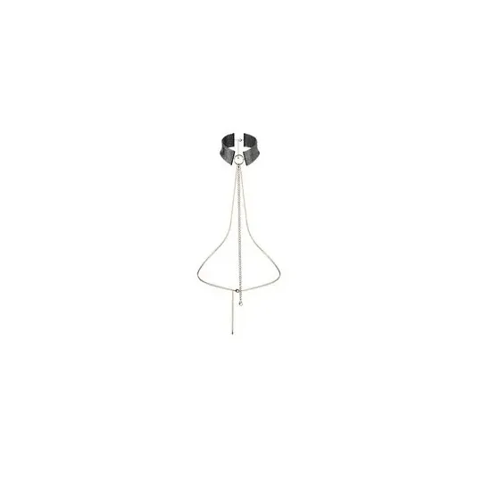 Collar ajustable negro metalizado Désir Métallique, accesorio bondage de malla metálica con cadena de cintura