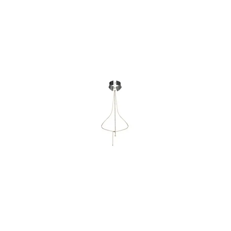 Verstellbare schwarze metallische Halskette Désir Métallique, Bondage-Accessoire aus Gliederkette mit Gürtelkette