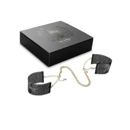 Black metal mesh handcuffs by Bijoux Désir Métallique original bracelet accessory for seduction