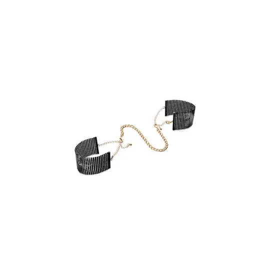 Black metal mesh handcuffs by Bijoux Désir Métallique original bracelet accessory for seduction