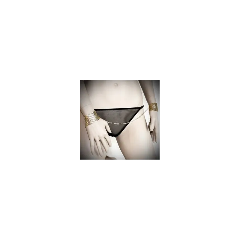 Manette gioiello in maglia metallica dorata, marca Désir Métallique, accessorio seducente