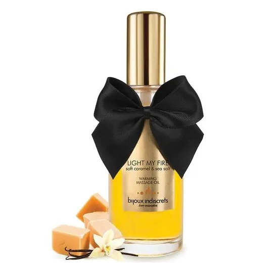 Olio da massaggio effetto caldo aroma caramello Bijoux Love Cosmetiques 100ml bottiglia