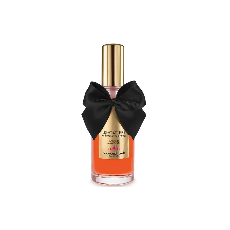 Aceite de masaje caliente de fresa, marca Bijoux Love Cosmetiques, frasco de 100 ml, efecto térmico.