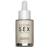 Aceite seco iluminador Slow Sex 30 ml, destellos dorados, aroma a coco, hidratante y brillante para piel y cabello.