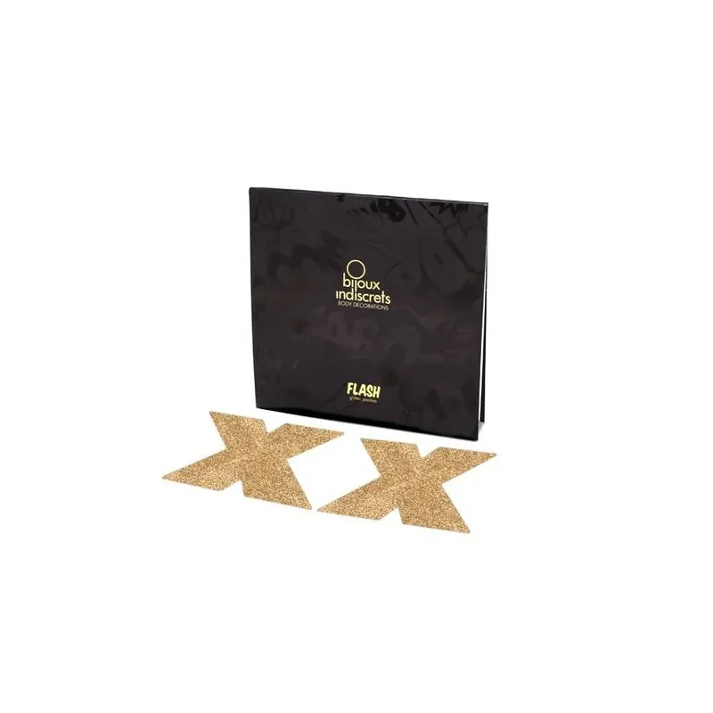 Copricapezzoli glitter oro autoadesivi FLASH di Bijoux Flash Collection, decorazioni corporee riutilizzabili.