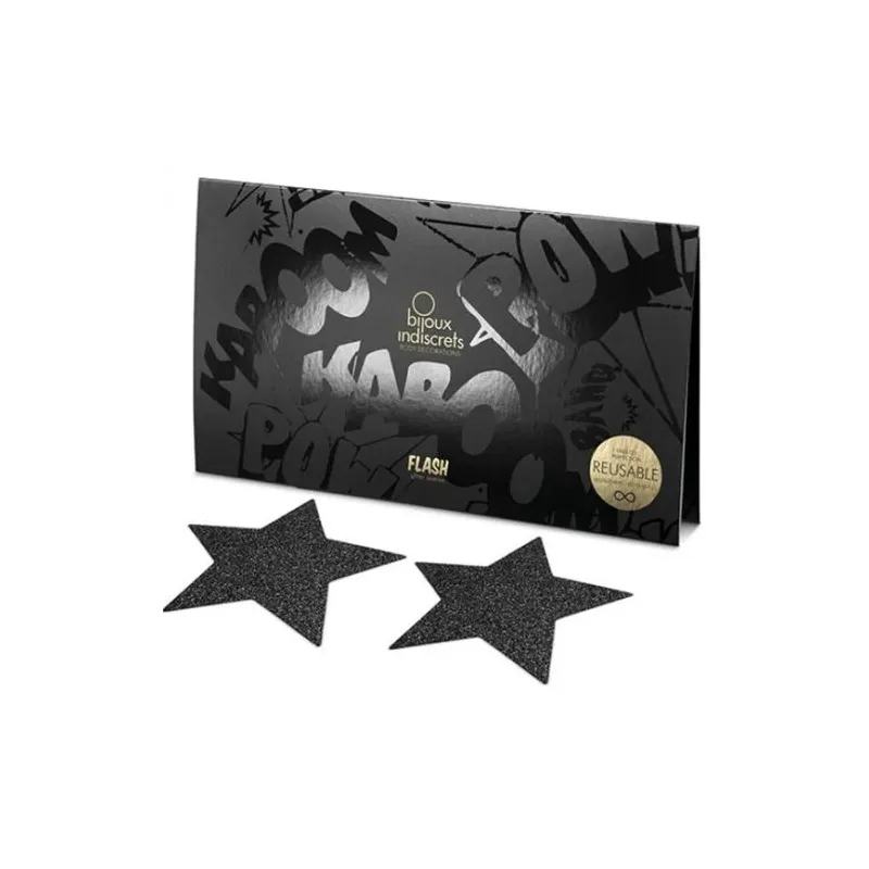 Black glitter nipple covers reusable adhesive by Bijoux Flash Collection
