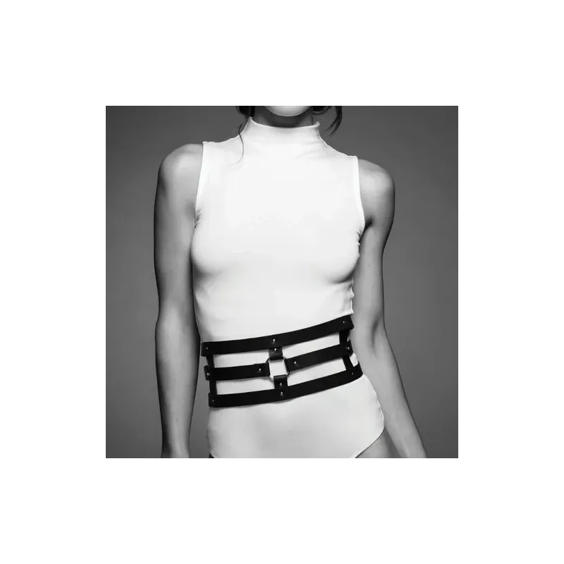 Cinturón laberinto negro de Bijoux Indiscrets con pulsera, convertible en esposas para bondage.