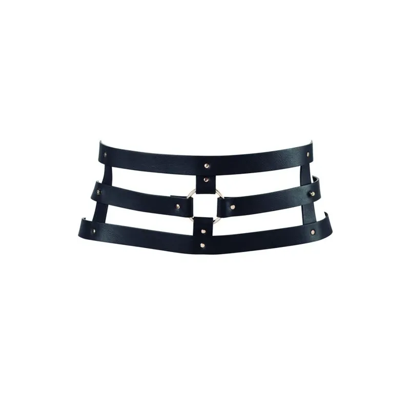Ceinture labyrinthe noire de Bijoux Indiscrets avec bracelet, convertible en menottes pour bondage.