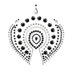 Black and silver flamboyant body jewelry by Bijoux Désir Métallique, intimate piercing adorned with sparkling rhinestones