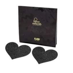 Copricapezzoli glitterati a forma di cuore nero, autoadesivi, Bijoux Flash Collection.
