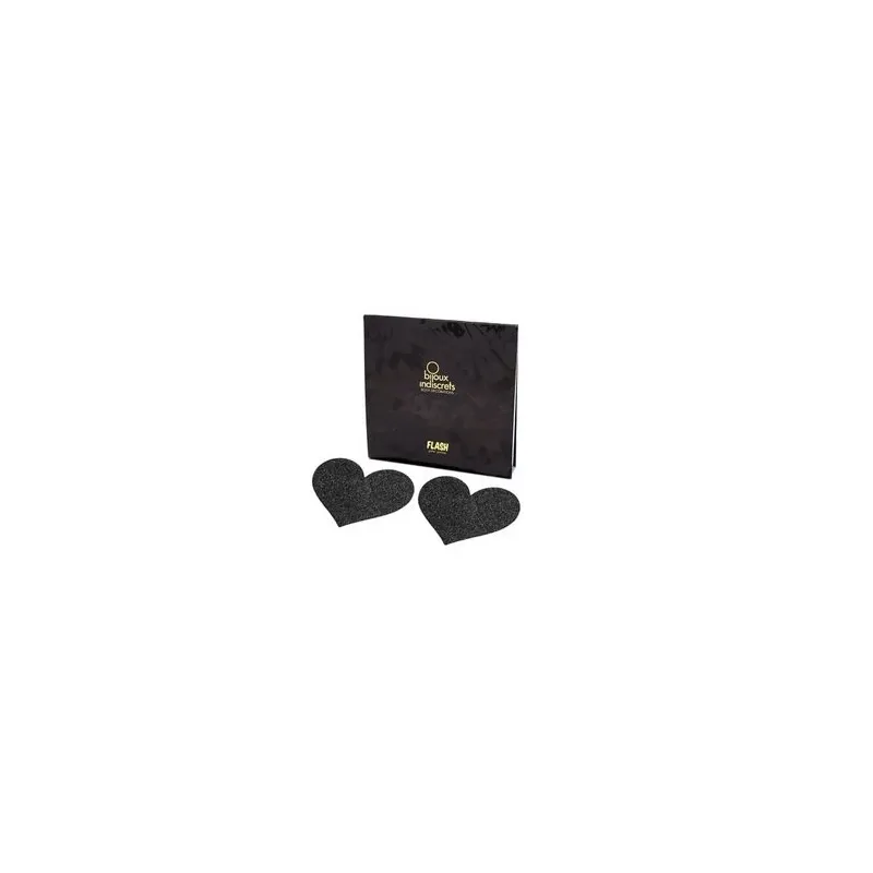 Copricapezzoli glitterati a forma di cuore nero, autoadesivi, Bijoux Flash Collection.