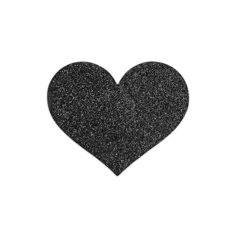 Copricapezzoli glitterati a forma di cuore nero, autoadesivi, Bijoux Flash Collection.