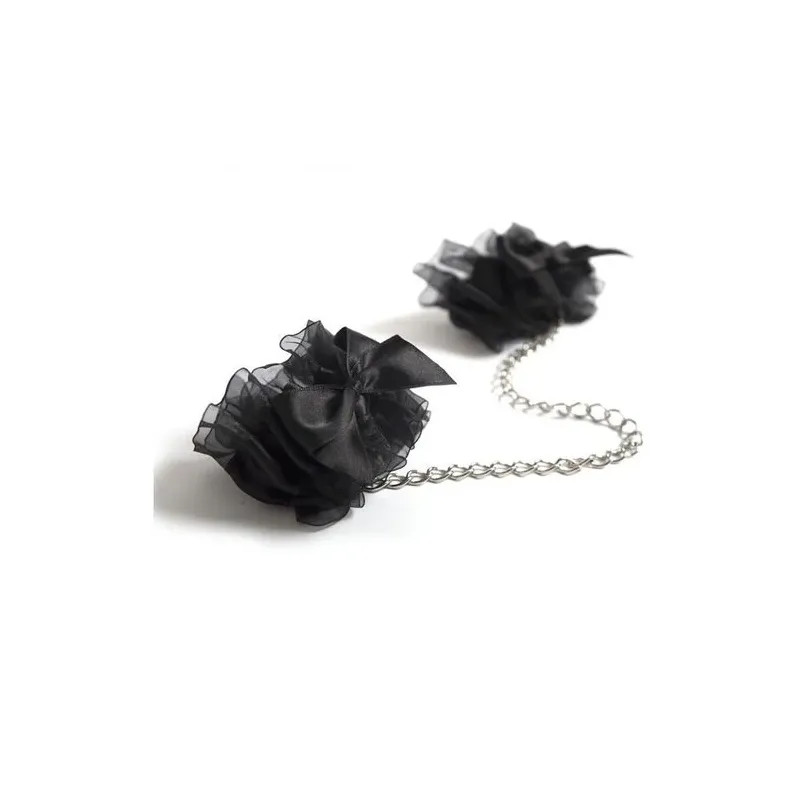 Organza and satin handcuffs by Bijoux Indiscrets Frou Frou, elegant bondage accessory for erotic role play