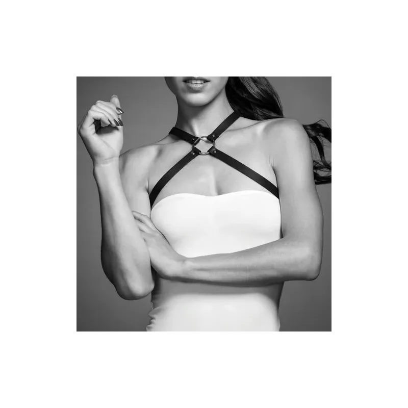 Harnais poitrine croisé Maze noir en cuir vegan, accessoire érotique mode Bijoux Indiscrets