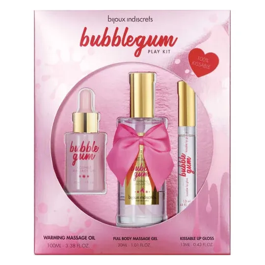 Kit gioco intimo bubblegum rosa BIJOUX LOVE COSMETIQUES: olio riscaldante, gel, lucidalabbra