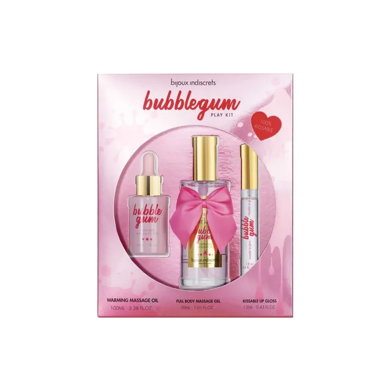 Kit gioco intimo bubblegum rosa BIJOUX LOVE COSMETIQUES: olio riscaldante, gel, lucidalabbra