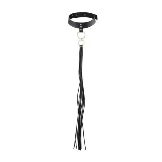 Choker bondage nero Maze con pompon, collare BDSM regolabile, Bijoux Indiscrets gioielli erotici