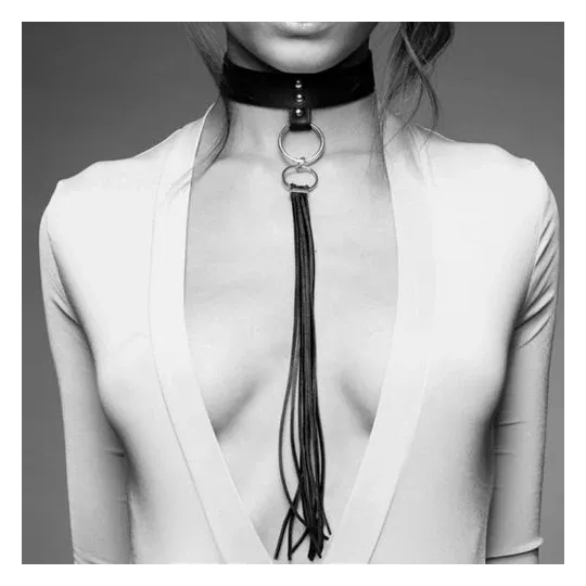 Choker bondage nero Maze con pompon, collare BDSM regolabile, Bijoux Indiscrets gioielli erotici