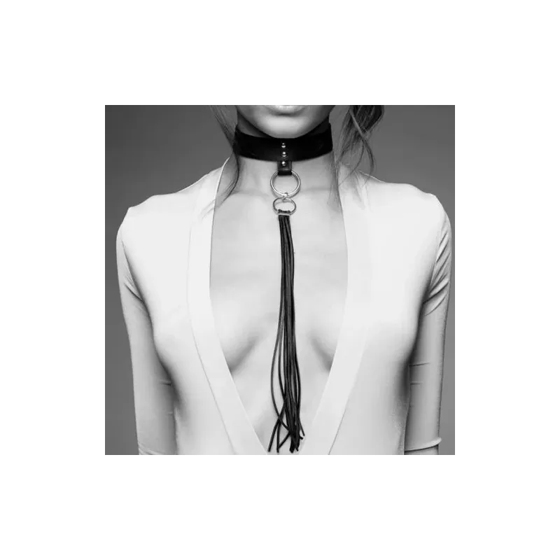 Choker bondage nero Maze con pompon, collare BDSM regolabile, Bijoux Indiscrets gioielli erotici