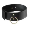 Black bondage collar with leash Bijoux Maze, metal ring, white background
