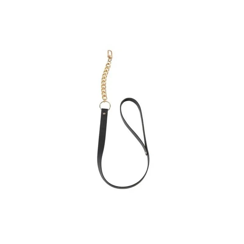 Collier bondage noir avec laisse Bijoux Maze, anneau métallique, fond blanc
