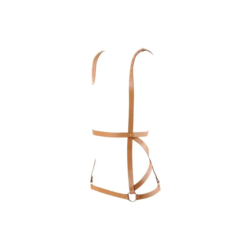 Imbracatura a forma di vestito regolabile marrone Bijoux Indiscrets Maze, imbracatura bondage vegana.
