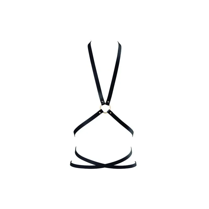 Imbracatura bondage nera multi-via regolabile in poliuretano, MAZE di Bijoux Indiscrets.