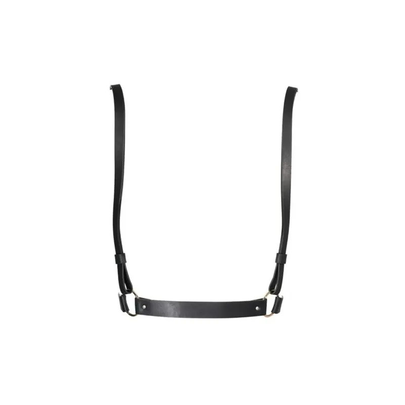Adjustable black X harness by Bijoux Maze, BDSM bondage accessory made from recycled polyurethane.